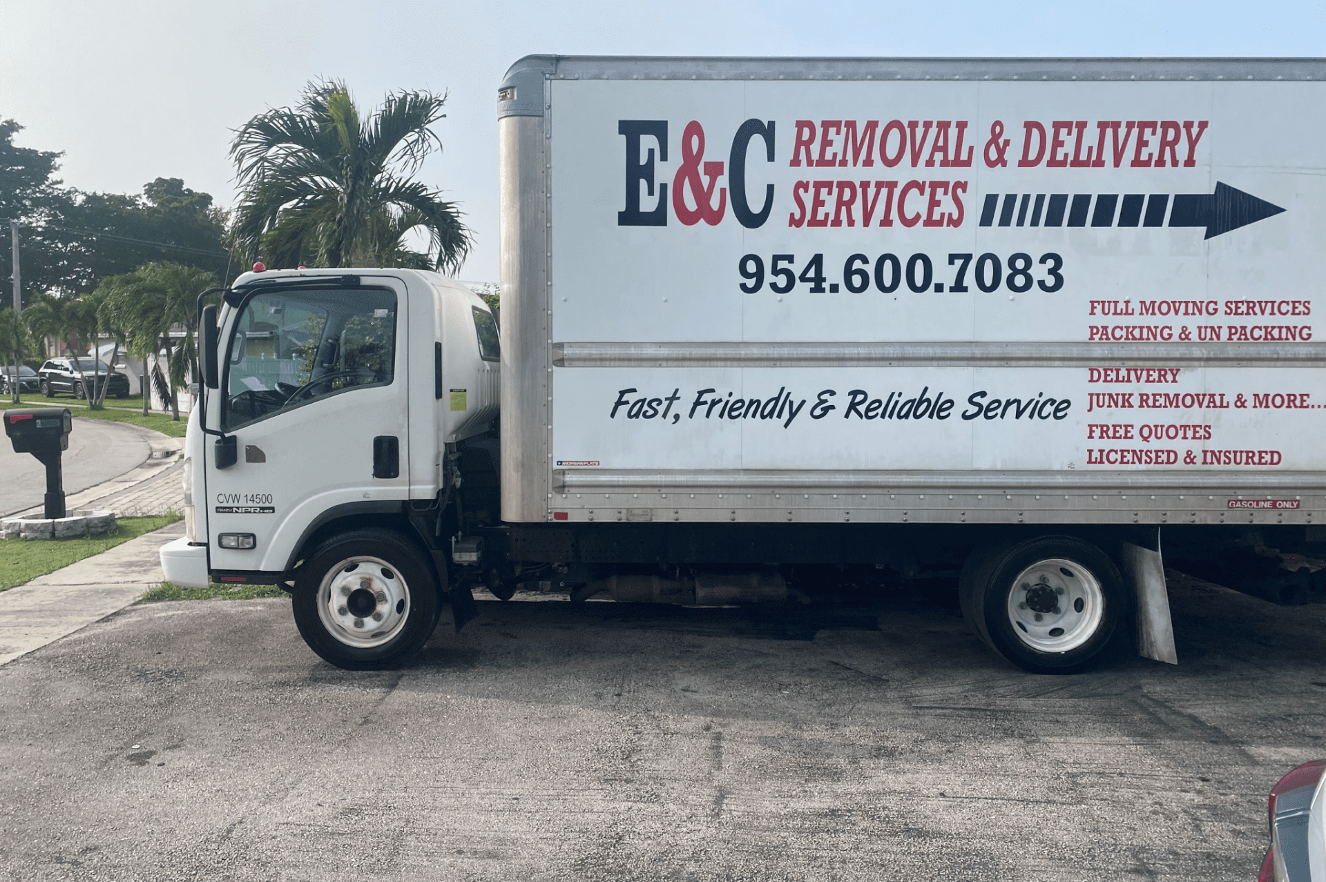 a white truck with a sign on it